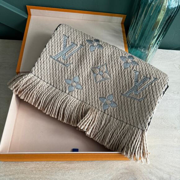 NEW LOUIS VUITTON LOGOMANIA SCARF SHINE LIGHT BROWN - Picture 1 of 4